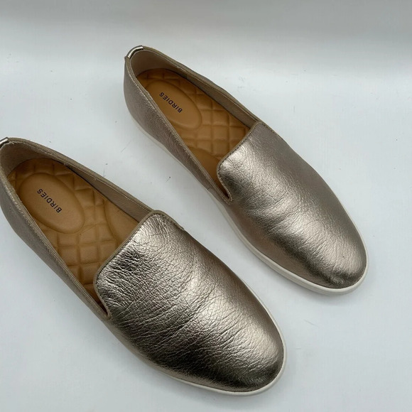 Birdies The Swift Leather Slip On Sneakers  Gold metallic, Preppy Flats Size 8.5 - Picture 7 of 9